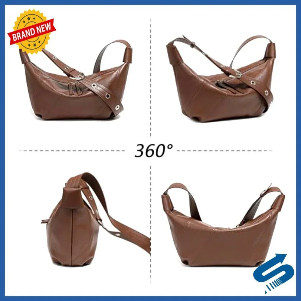Genuine Leather Hobo Crossbody Bag Adjustable Strap Spacious Purse